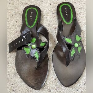 NWT!  Sisley green and brown flip flops - size 41